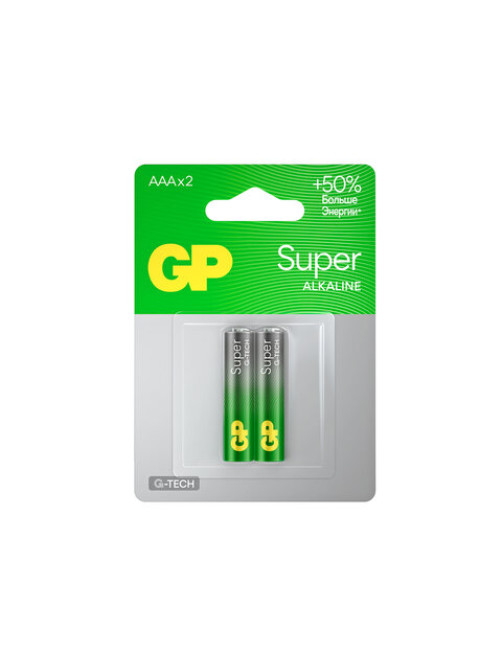 Батарейки КОМПЛЕКТ 2 шт., GP Super G-Tech, AAA (LR03, 24А), алкалиновые, мизинчиковые, блистер, 24A-2, 24A-2CR2