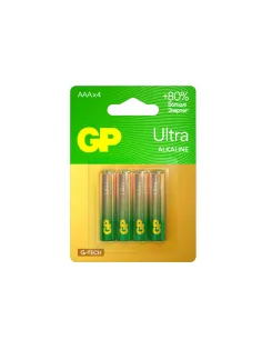 Батарейки КОМПЛЕКТ 4 шт., GP Ultra G-Tech, AAA (LR03, 24А), алкалиновые, мизинчиковые, 24AUA21-2CRSBC4