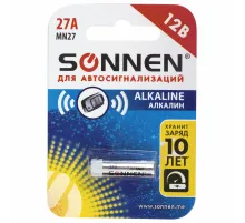 Батарейка SONNEN Alkaline, 27А (MN27), алкалиновая, для сигнализаций, 1 шт., в блистере, 451976
