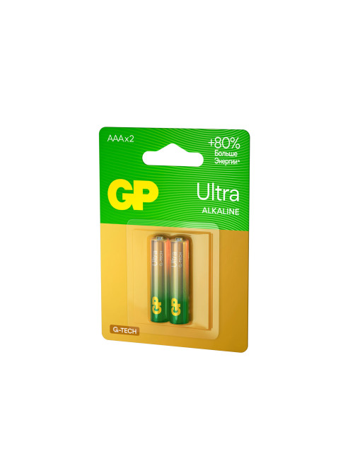 Батарейки КОМПЛЕКТ 2 шт., GP Ultra G-Tech, AAA (LR03, 24А), алкалиновые, мизинчиковые, 24AUA21-2CRSBC2