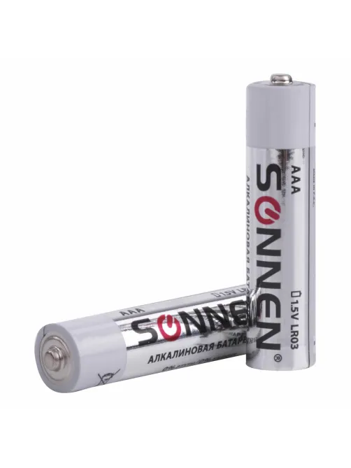 Батарейки КОМПЛЕКТ 10 шт, SONNEN Alkaline, AAA (LR03, 24А), алкалиновые, мизинчиковые, в коробке, 451089
