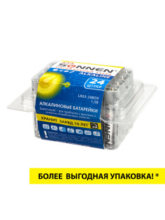 Батарейки КОМПЛЕКТ 24 шт, SONNEN Alkaline, ААА (LR03, 24А), алкалиновые, мизинчиковые, короб, 455096