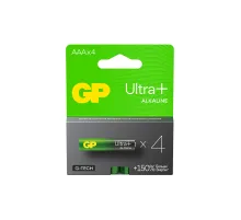 Батарейки КОМПЛЕКТ 4 шт., GP Ultra Plus G-Tech, AAA (LR03), алкалиновые, мизинчиковые, 24AUPA21-2CRSB4