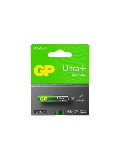 Батарейки КОМПЛЕКТ 4 шт., GP Ultra Plus G-Tech, AAA (LR03), алкалиновые, мизинчиковые, 24AUPA21-2CRSB4