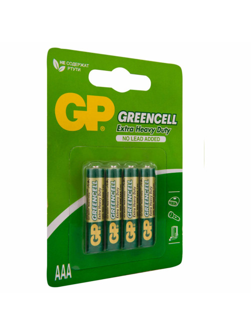 Батарейки КОМПЛЕКТ 4 шт., GP GreenCell AAA (R03, 24G), солевые, мизинчиковые, блистер, 24G-2CR4