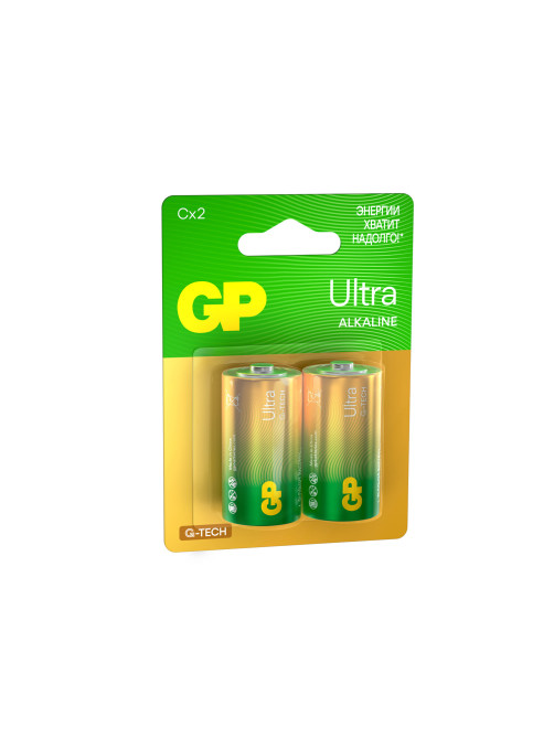 Батарейки КОМПЛЕКТ 2 шт., GP Ultra G-Tech, С (LR14, 14А), алкалиновые, блистер, 14AU-2CR2