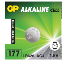 Батарейка GP Alkaline (отрывной блок), 177 (G4, LR626), алкалиновая, 1 шт., блистер, 177FRA-2C10, 4891199026690