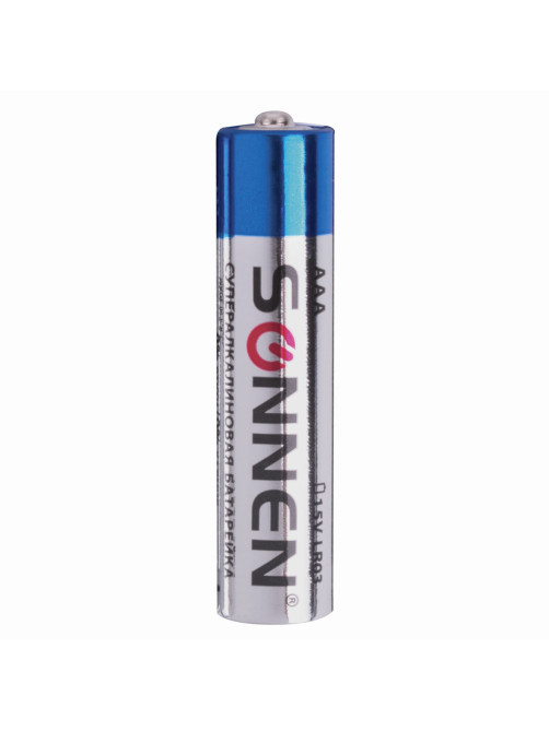 Батарейки КОМПЛЕКТ 2 шт., SONNEN Super Alkaline, AAA (LR03, 24А), алкалиновые, мизинчиковые, блистер, 451095
