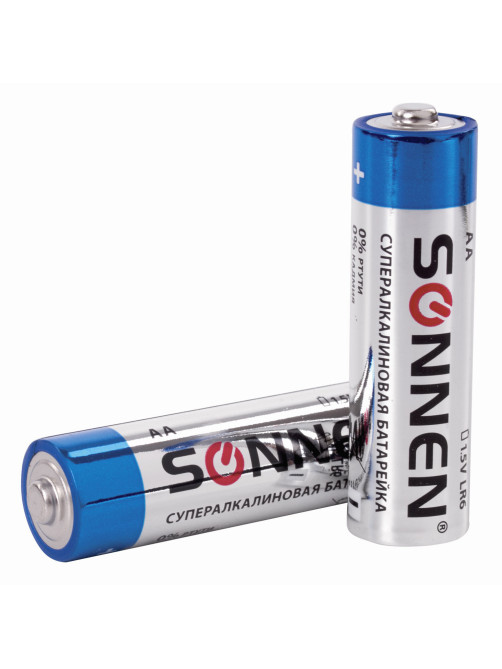 Батарейки КОМПЛЕКТ 4 шт., SONNEN Super Alkaline, АА (LR6,15А), алкалиновые, пальчиковые, блистер, 451094