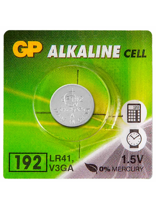 Батарейка GP Alkaline (отрывной блок), 192 (G3, LR41), алкалиновая, 1 шт., блистер, 192FRA-2C10, 4891199015533