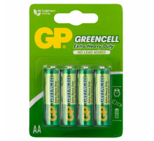 Батарейки КОМПЛЕКТ 4 шт., GP GreenCell AA (R6, 15G), солевые, пальчиковые, блистер, 15G-2CR4