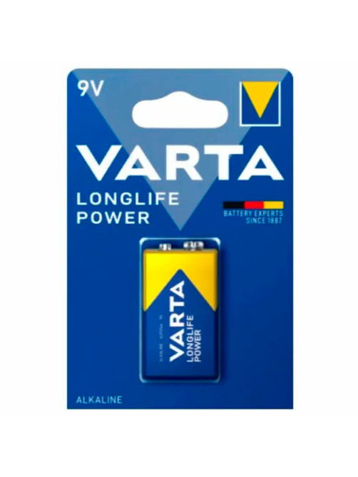 Батарейка алкалиновая 1 шт., VARTA LONGLIFE POWER, Крона 9V (6LR61, 6LF22, 1604A), 4922121411