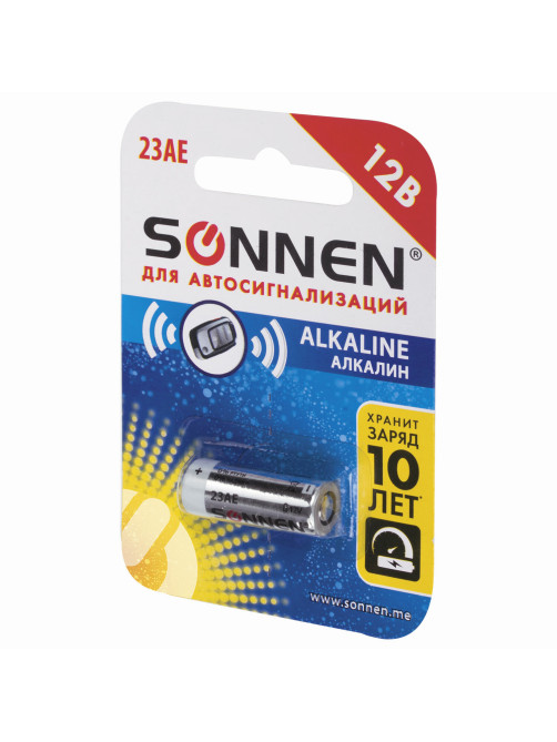 Батарейка SONNEN Alkaline, 23А (MN21), алкалиновая, для сигнализаций, 1 шт., в блистере, 451977