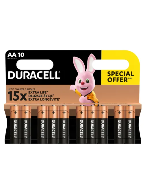 Батарейки КОМПЛЕКТ 10 шт., DURACELL Basic ОРИГИНАЛ, AA (LR6, 15А), алкалиновые, пальчиковые