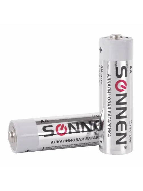 Батарейки КОМПЛЕКТ 4 шт., SONNEN Alkaline, АА (LR6, 15А), алкалиновые, пальчиковые, блистер, 451085