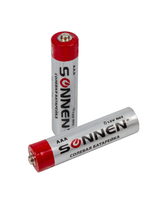 Батарейки КОМПЛЕКТ 4 шт., SONNEN, AAA (R03, 24А), солевые, мизинчиковые, в пленке, 451098