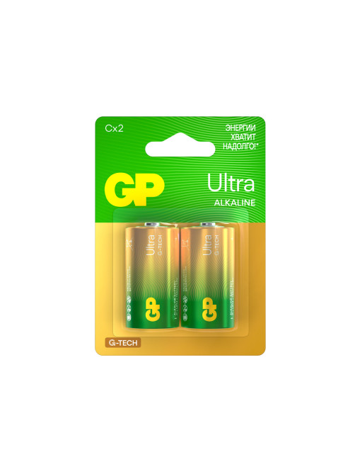 Батарейки КОМПЛЕКТ 2 шт., GP Ultra G-Tech, С (LR14, 14А), алкалиновые, блистер, 14AU-2CR2