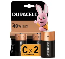 Батарейки КОМПЛЕКТ 2 шт., DURACELL Basic ОРИГИНАЛ, С (LR14, 14А), алкалиновые, блистер