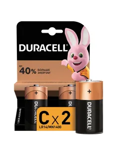 Батарейки КОМПЛЕКТ 2 шт., DURACELL Basic ОРИГИНАЛ, С (LR14, 14А), алкалиновые, блистер