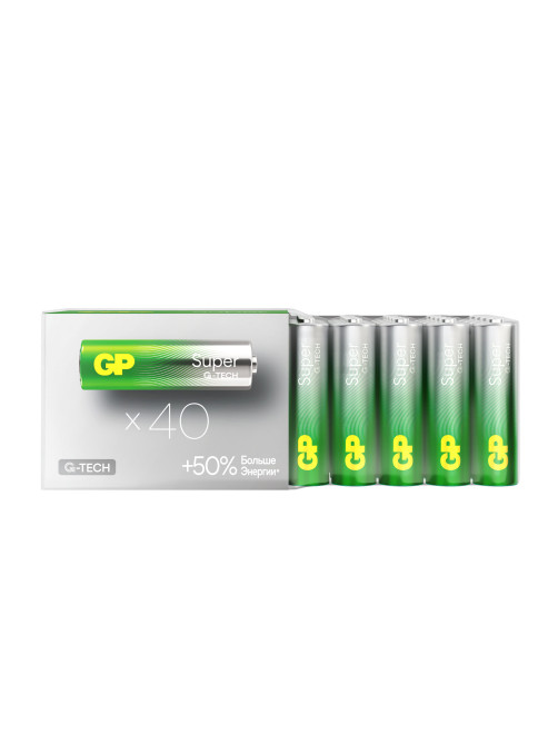 Батарейки КОМПЛЕКТ 40 шт., GP Super G-Tech, AA (LR6,15А), алкалиновые, пальчиковые, 15AA21-2CRSWC40