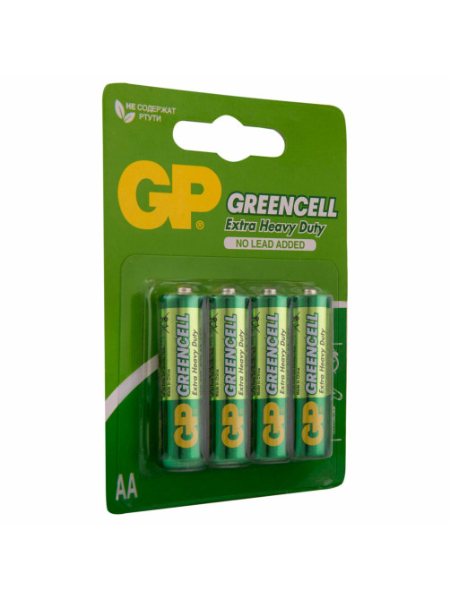 Батарейки КОМПЛЕКТ 4 шт., GP GreenCell AA (R6, 15G), солевые, пальчиковые, блистер, 15G-2CR4
