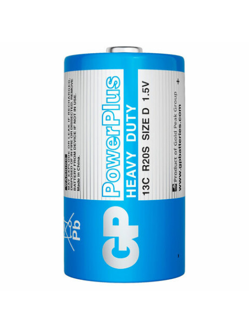 Батарейки КОМПЛЕКТ 2 шт., GP PowerPlus D (13C), солевые, в пленке, 13CEBRA-2S2