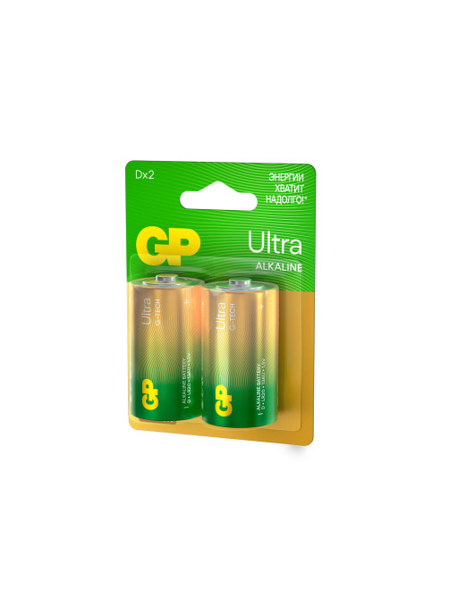 Батарейки КОМПЛЕКТ 2 шт., GP Ultra G-Tech, D (LR20, 13А), алкалиновые, блистер, 13AU-CR2