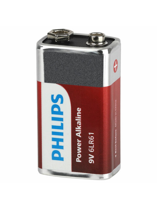 Батарейка алкалиновая 1 шт. PHILIPS Power Alkaline, Крона 9V (6LR61, 6LF22, 1604A), блистер, Б0062717