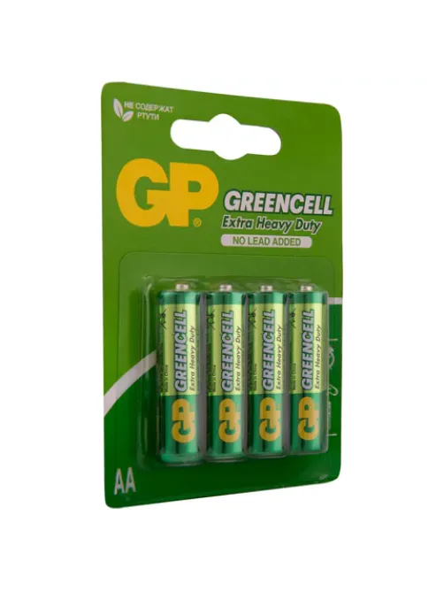 Батарейки КОМПЛЕКТ 4 шт., GP GreenCell AA (R6, 15G), солевые, пальчиковые, блистер, 15G-2CR4