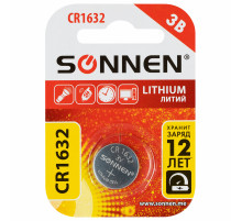 Батарейка литиевая SONNEN Lithium CR1632, 