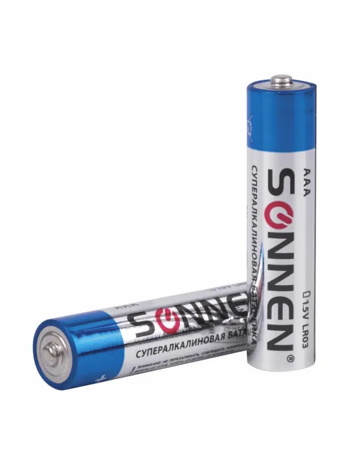 Батарейки КОМПЛЕКТ 4 шт., SONNEN Super Alkaline, AAA (LR03, 24А), алкалиновые, мизинчиковые, в блистере, 451096