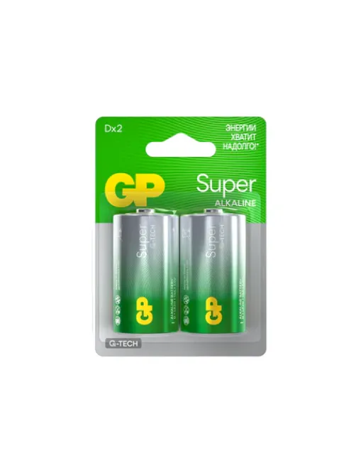 Батарейки КОМПЛЕКТ 2 шт., GP Super G-Tech, D (LR20, 13А), алкалиновые, блистер, 13A-2CR2