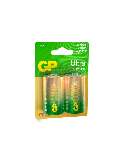 Батарейки КОМПЛЕКТ 2 шт., GP Ultra G-Tech, D (LR20, 13А), алкалиновые, блистер, 13AU-CR2