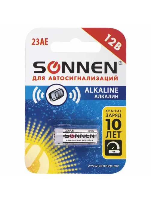 Батарейка SONNEN Alkaline, 23А (MN21), алкалиновая, для сигнализаций, 1 шт., в блистере, 451977