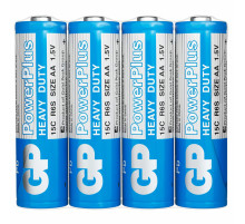Батарейки КОМПЛЕКТ 4 шт., GP PowerPlus AA (R6, 15G), солевые, пальчиковые, в пленке, 15CEBRA-2S4
