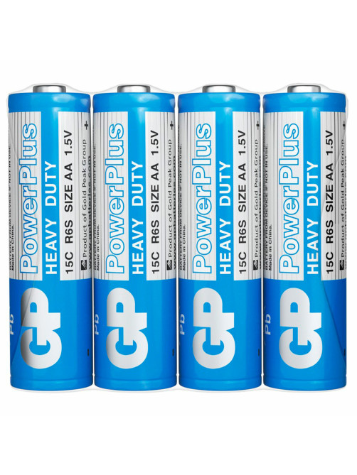 Батарейки КОМПЛЕКТ 4 шт., GP PowerPlus AA (R6, 15G), солевые, пальчиковые, в пленке, 15CEBRA-2S4