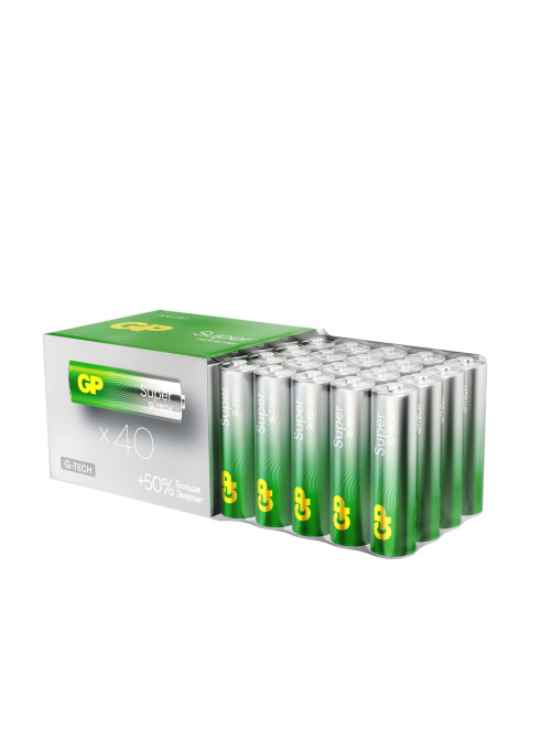 Батарейки КОМПЛЕКТ 40 шт., GP Super G-Tech, AA (LR6,15А), алкалиновые, пальчиковые, 15AA21-2CRSWC40