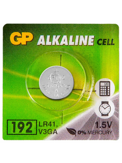 Батарейка GP Alkaline (отрывной блок), 192 (G3, LR41), алкалиновая, 1 шт., блистер, 192FRA-2C10, 4891199015533
