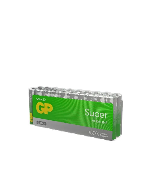 Батарейки КОМПЛЕКТ 20 шт., GP Super G-Tech, AAA (LR03, 24А), алкалиновые, мизинчиковые, 24A-2CRVS20, GP 24A-2CRVS20