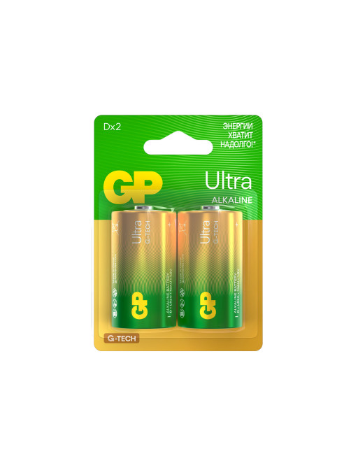 Батарейки КОМПЛЕКТ 2 шт., GP Ultra G-Tech, D (LR20, 13А), алкалиновые, блистер, 13AU-CR2