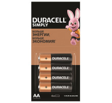 Батарейки КОМПЛЕКТ 4 шт. (отрывной блок) DURACELL Simply ОРИГИНАЛ, AA (LR6, 15А), алкалиновые, пальчиковые, Б0046868