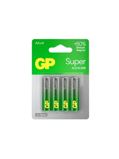 Батарейки КОМПЛЕКТ 4 шт., GP Super G-Tech, AA (LR6, 15А), алкалиновые, пальчиковые, блистер, 15A-2CR4