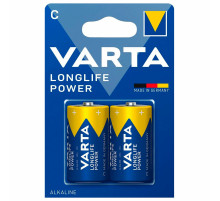 Батарейки алкалиновые КОМПЛЕКТ 2 шт., VARTA LONGLIFE POWER, C (LR14, 14А), блистер, 4914121412