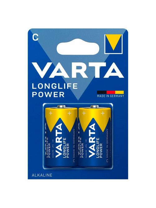 Батарейки алкалиновые КОМПЛЕКТ 2 шт., VARTA LONGLIFE POWER, C (LR14, 14А), блистер, 4914121412