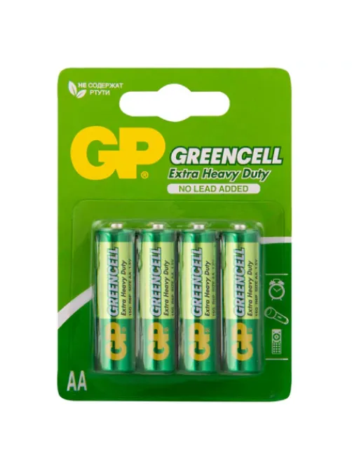 Батарейки КОМПЛЕКТ 4 шт., GP GreenCell AA (R6, 15G), солевые, пальчиковые, блистер, 15G-2CR4