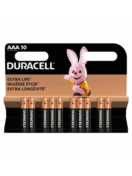 Батарейки КОМПЛЕКТ 10 шт., DURACELL Basic ОРИГИНАЛ, AAA (LR03, 24А), алкалиновые, мизинчиковые