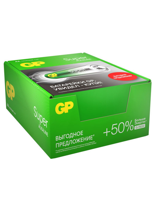 Батарейки КОМПЛЕКТ 4 шт., GP Super G-Tech, AA (LR06, 15 А), алкалиновые, пальчиковые, в пленке, 15AA21, 15ARS-2SB4