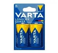 Батарейки алкалиновые КОМПЛЕКТ 2 шт., VARTA LONGLIFE POWER, D (LR20, 13А), блистер, 4920121412