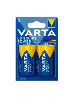 Батарейки алкалиновые КОМПЛЕКТ 2 шт., VARTA LONGLIFE POWER, D (LR20, 13А), блистер, 4920121412
