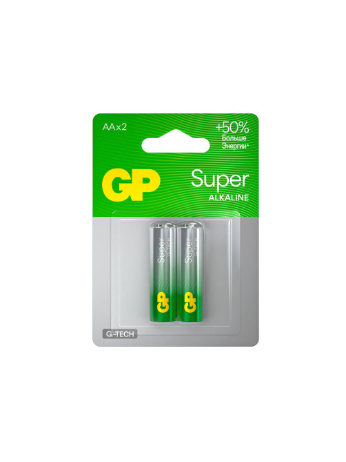 Батарейки КОМПЛЕКТ 2 шт., GP Super G-Tech, AA (LR6, 15А), алкалиновые, пальчиковые, блистер, 15A-2CR2